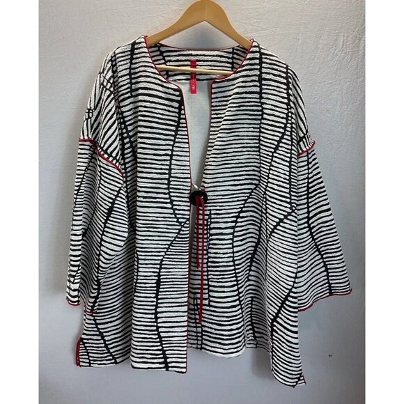 IC BY CONNIE K Black Striped Artsy 1 button swing Topper jacket Size 3X - Picture 1 of 11